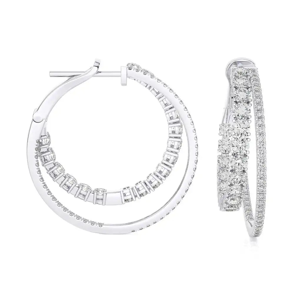 3-1/8 CTW Diamond Double Hoop Statement Earring.