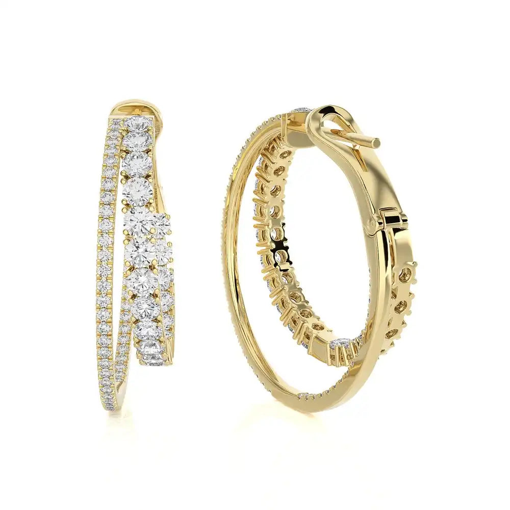 3-1/8 CTW Diamond Double Hoop Statement Earring.