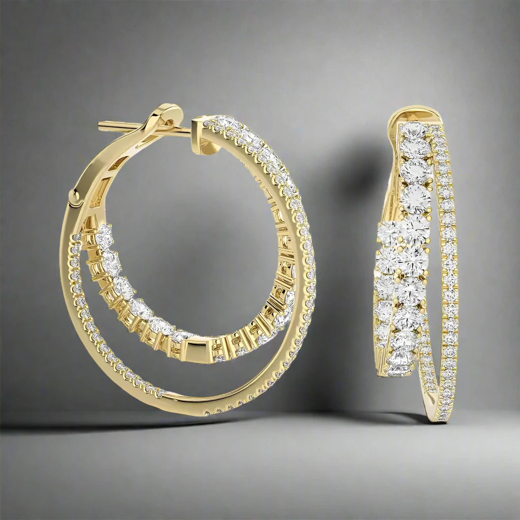 3-1/8 CTW Diamond Double Hoop Statement Earring.