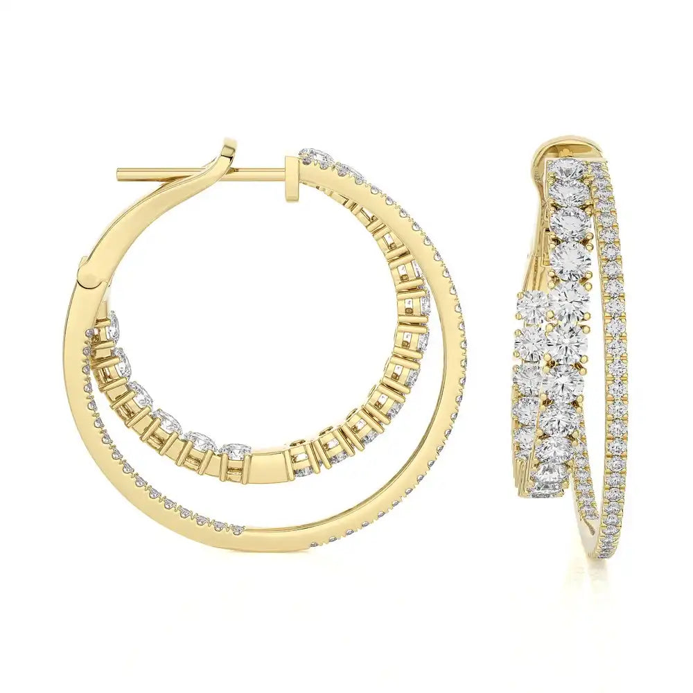 3-1/8 CTW Diamond Double Hoop Statement Earring.