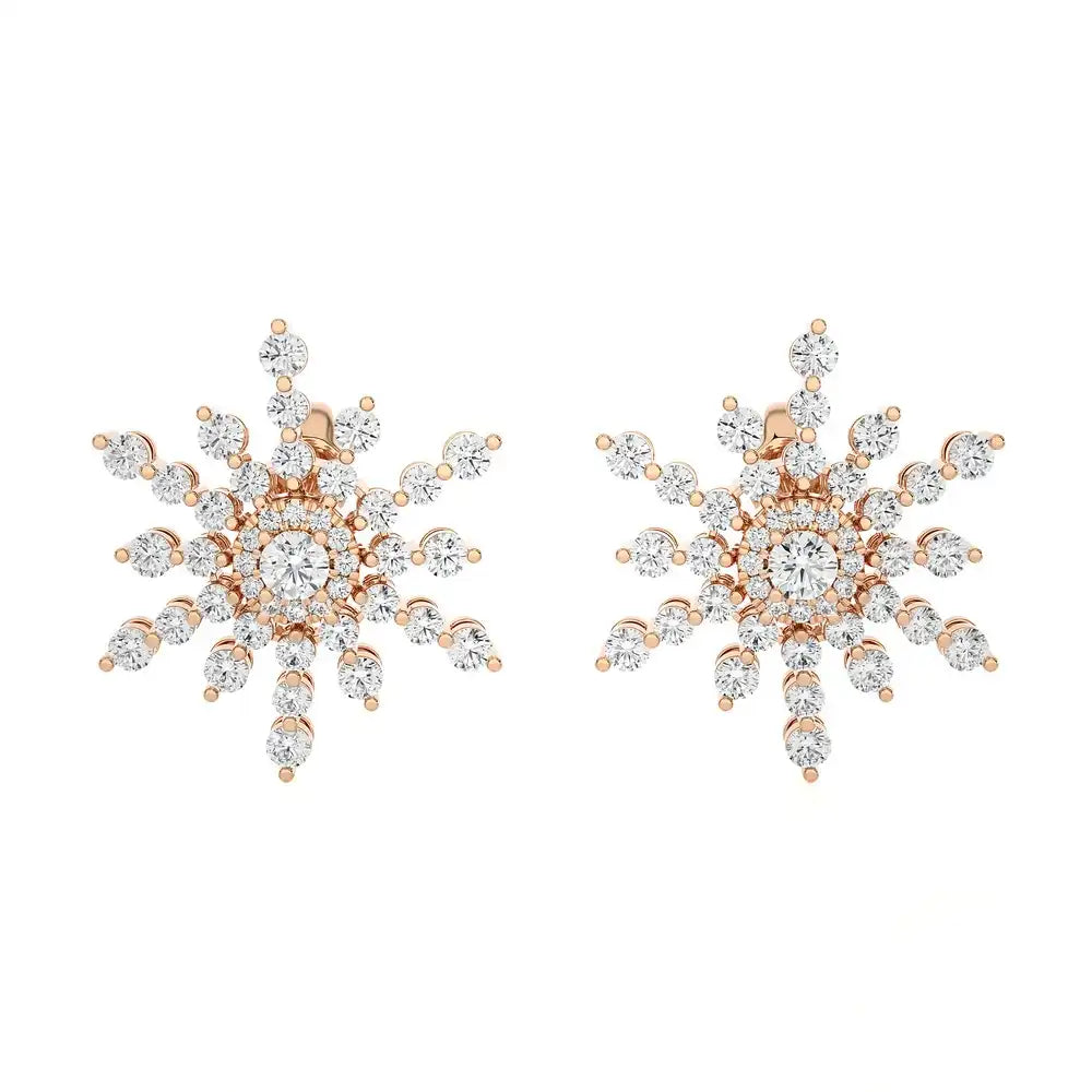 1-1/3 CTW Beautiful and Stylish Snow Flake Stud Earrings.