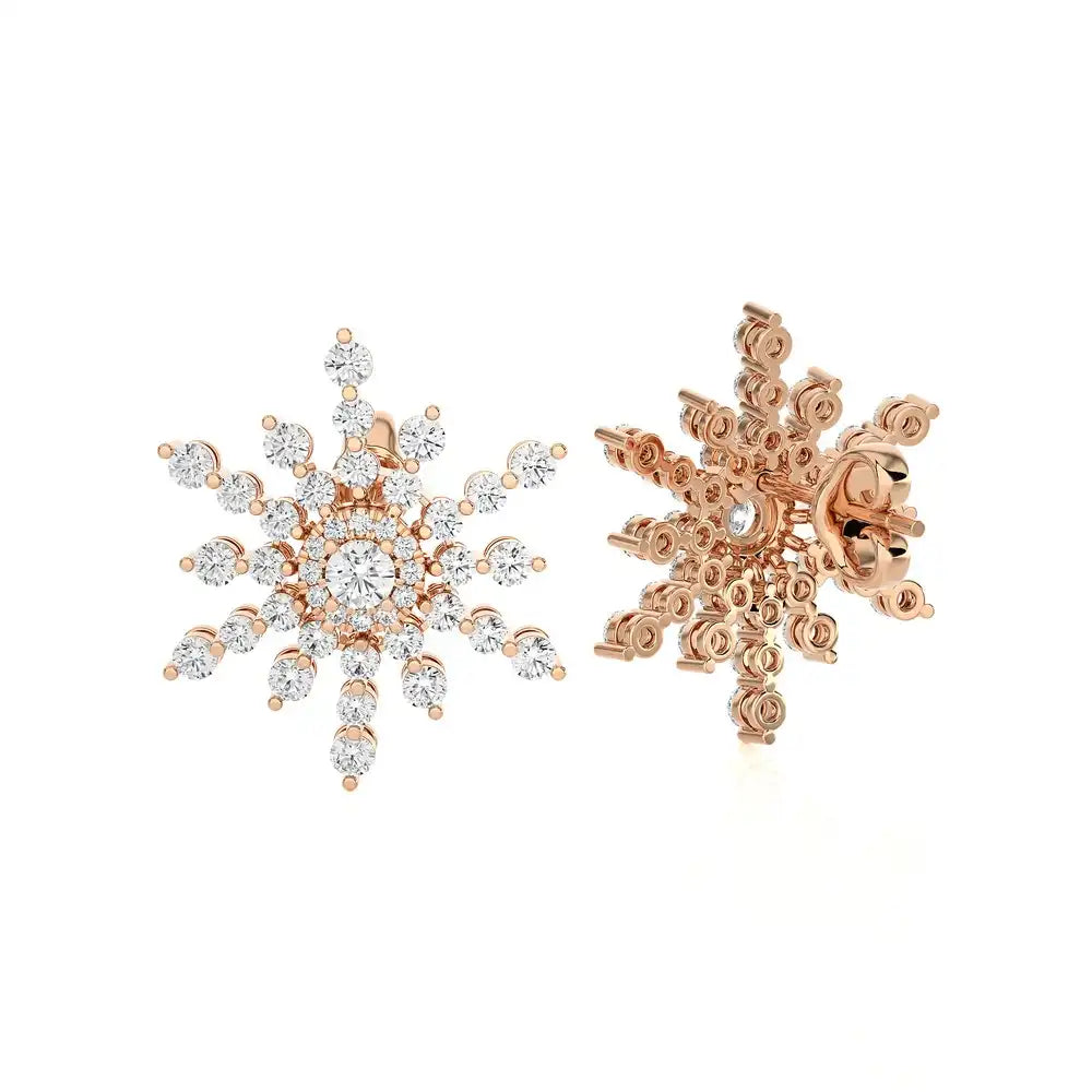 1-1/3 CTW Beautiful and Stylish Snow Flake Stud Earrings.