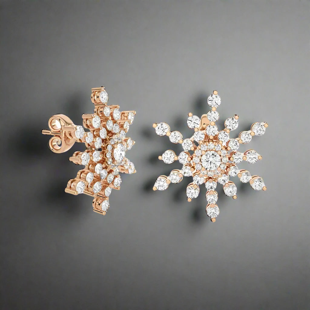 1-1/3 CTW Beautiful and Stylish Snow Flake Stud Earrings.