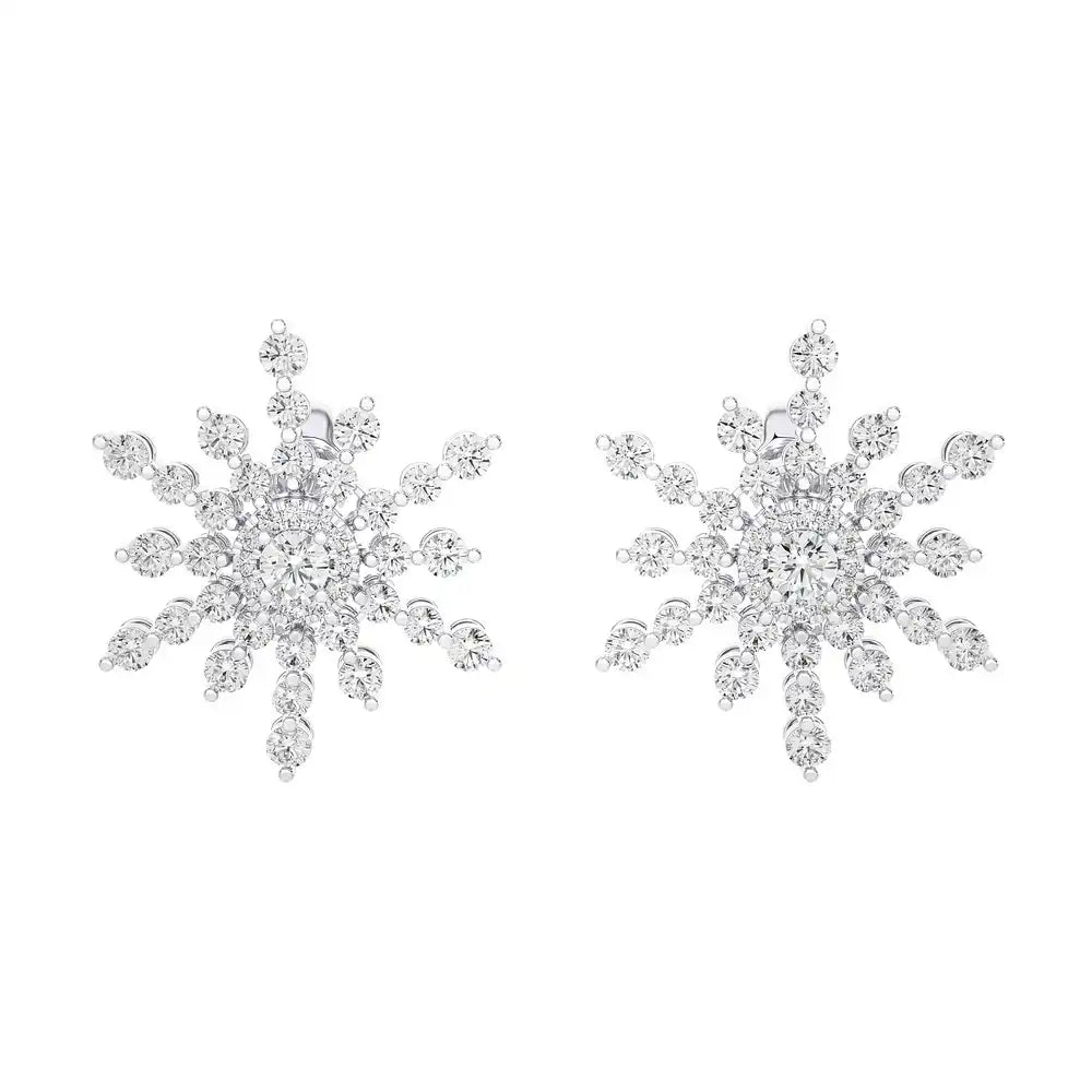 1-1/3 CTW Beautiful and Stylish Snow Flake Stud Earrings.