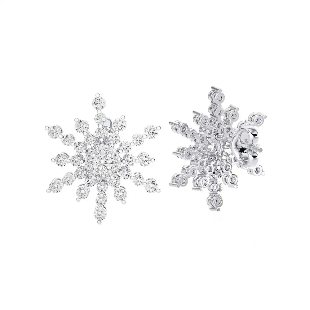 1-1/3 CTW Beautiful and Stylish Snow Flake Stud Earrings.