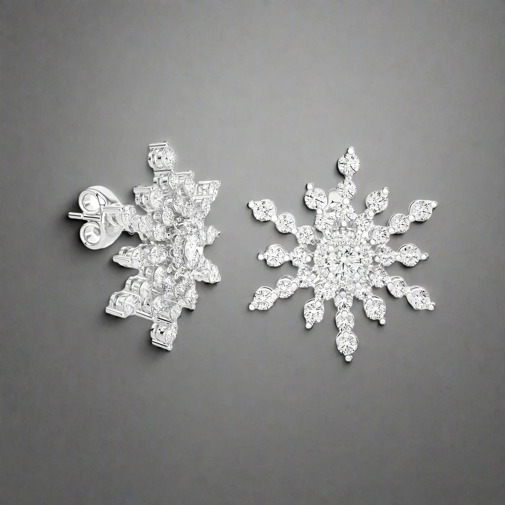 1-1/3 CTW Beautiful and Stylish Snow Flake Stud Earrings.