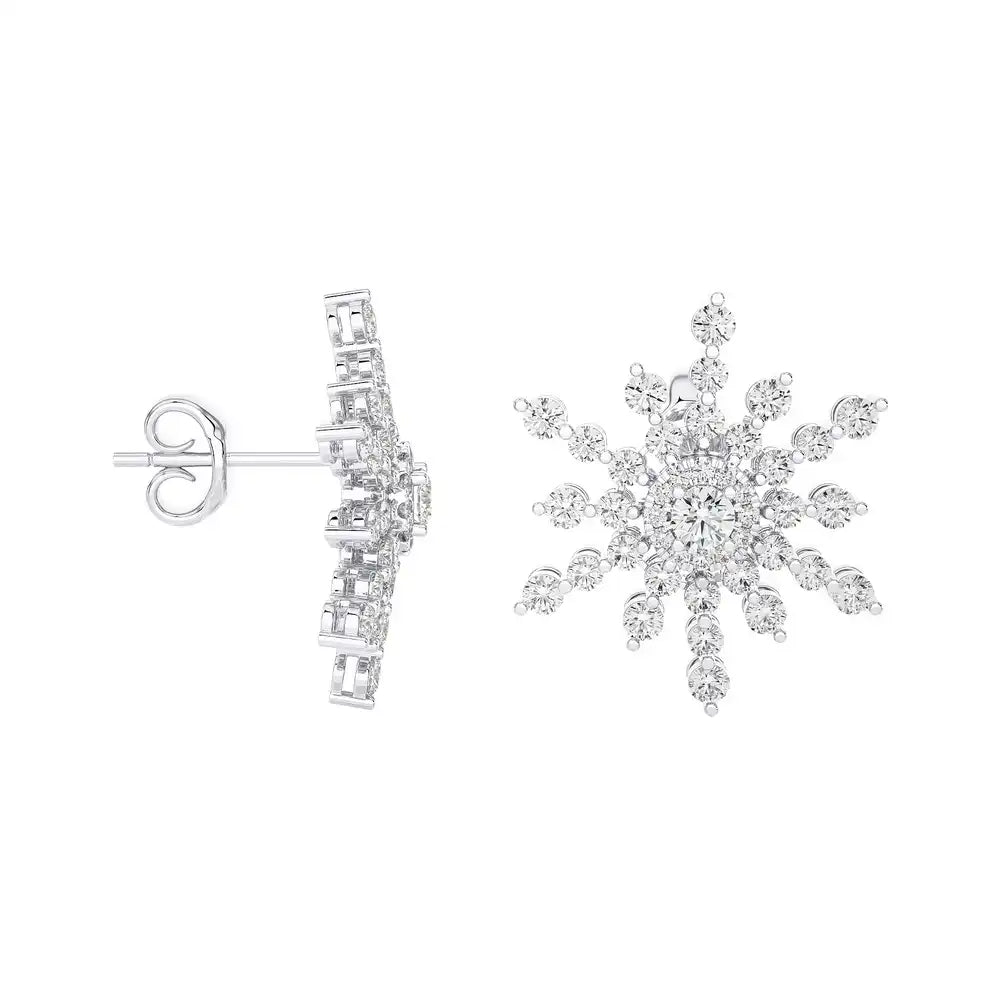 1-1/3 CTW Beautiful and Stylish Snow Flake Stud Earrings.