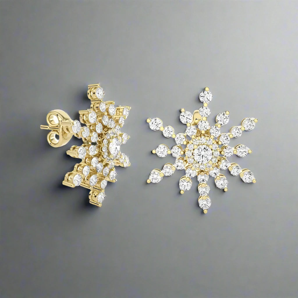 1-1/3 CTW Beautiful and Stylish Snow Flake Stud Earrings.