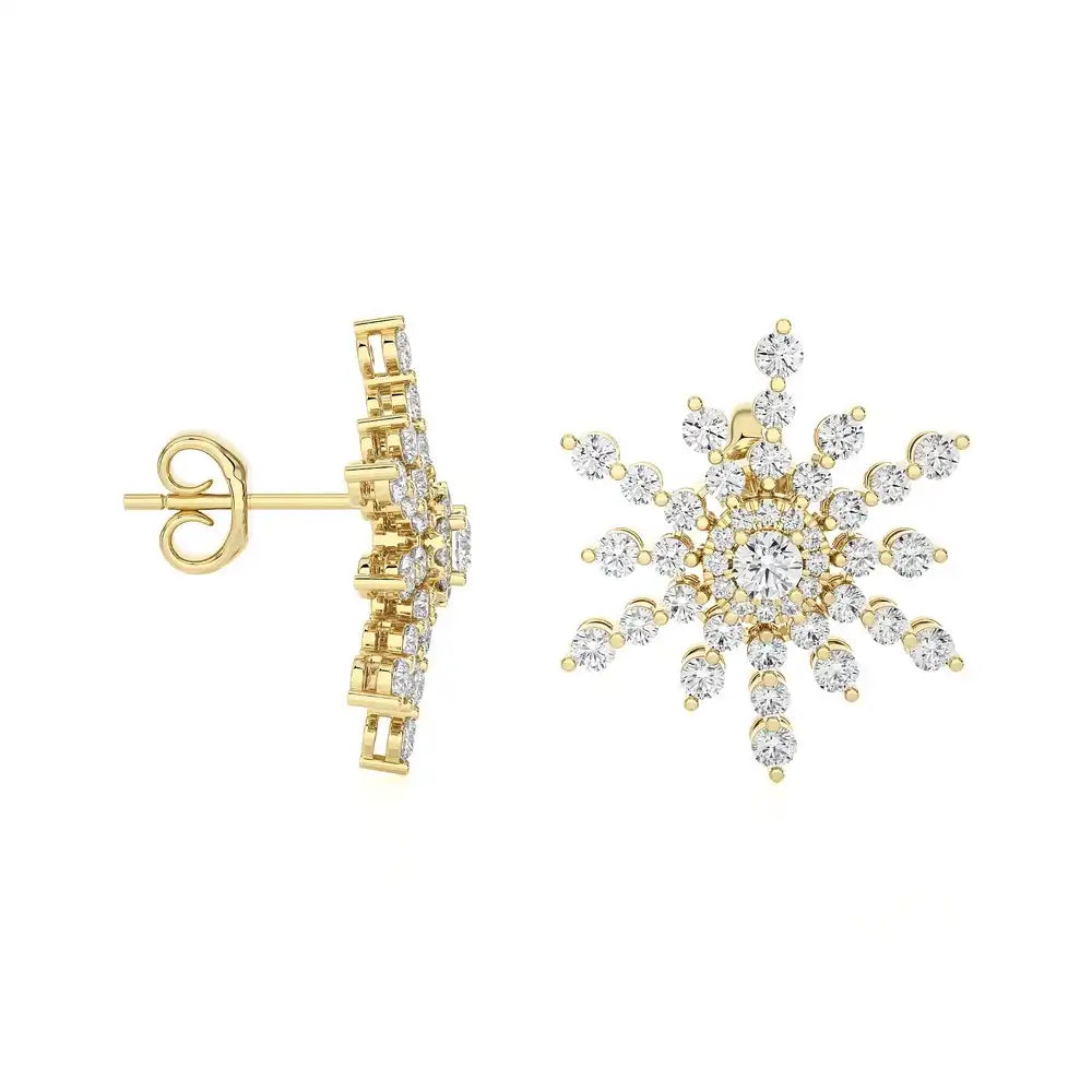 1-1/3 CTW Beautiful and Stylish Snow Flake Stud Earrings.