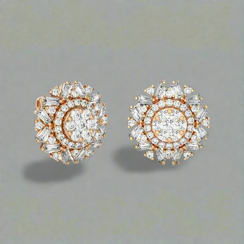 1 CTW Cluster Diamonds Studs with Floral Shape Earrings