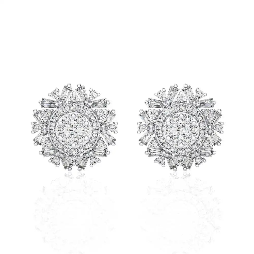 1 CTW Cluster Diamonds Studs with Floral Shape Earrings