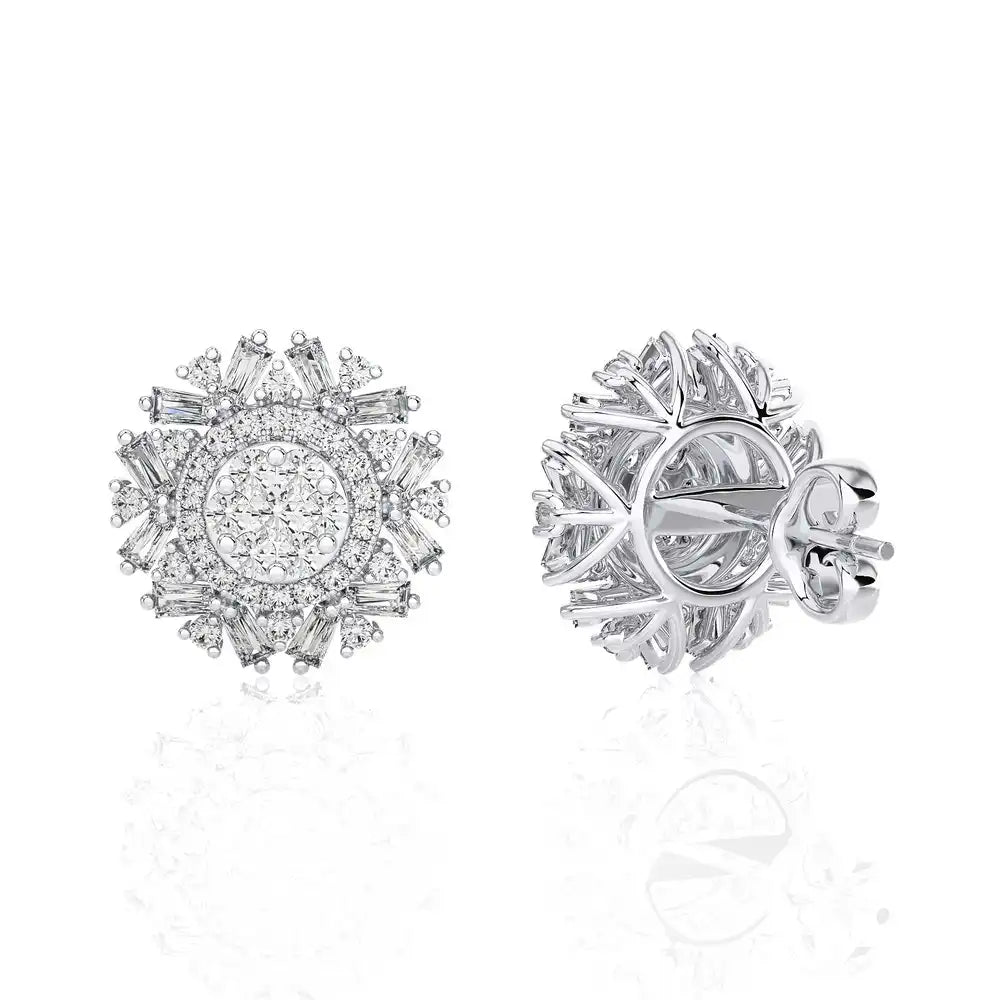 1 CTW Cluster Diamonds Studs with Floral Shape Earrings