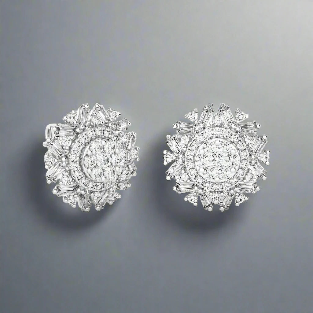 1 CTW Cluster Diamonds Studs with Floral Shape Earrings