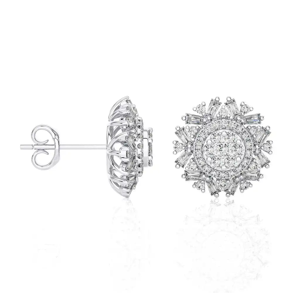 1 CTW Cluster Diamonds Studs with Floral Shape Earrings