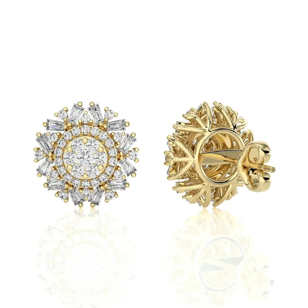 1 CTW Cluster Diamonds Studs with Floral Shape Earrings