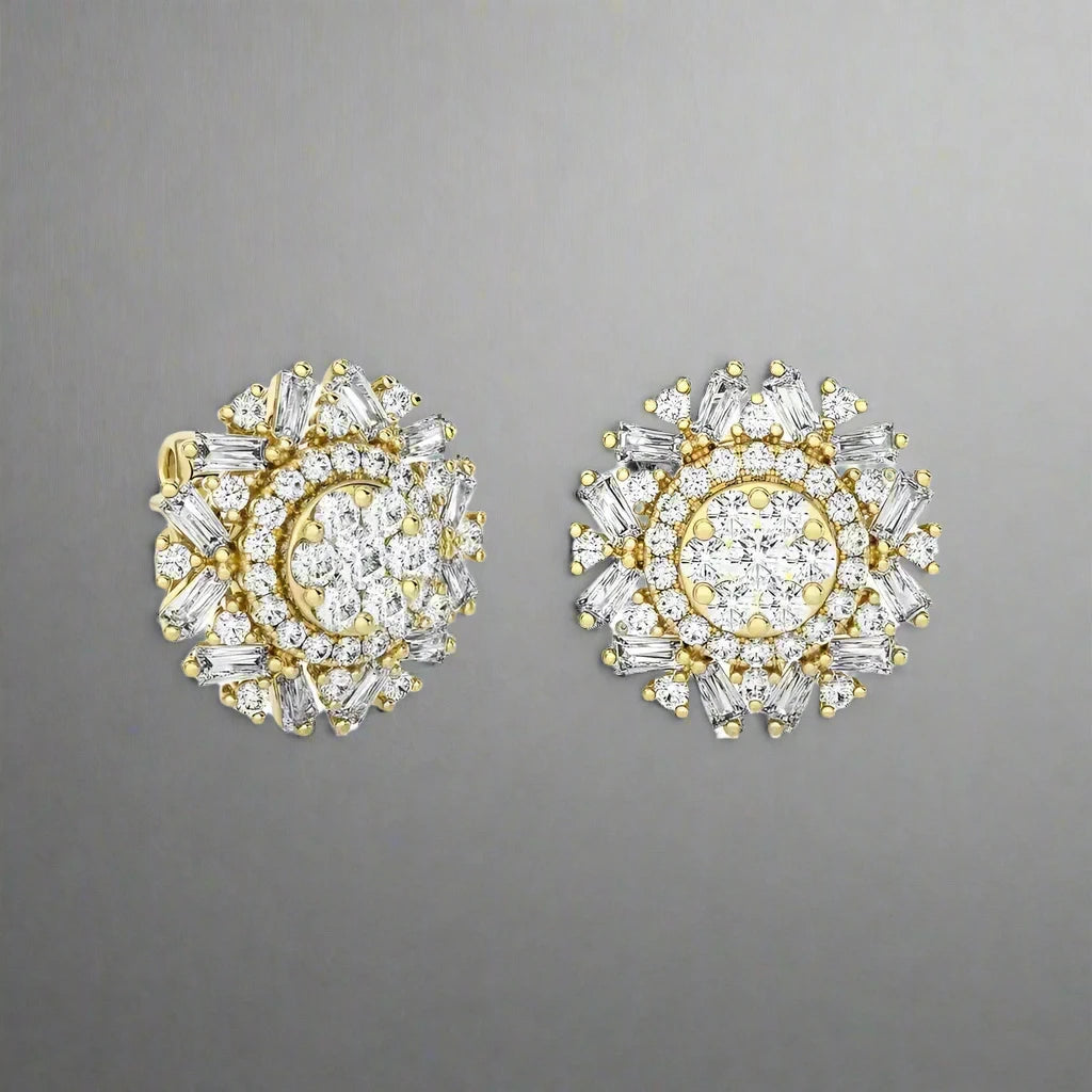 1 CTW Cluster Diamonds Studs with Floral Shape Earrings