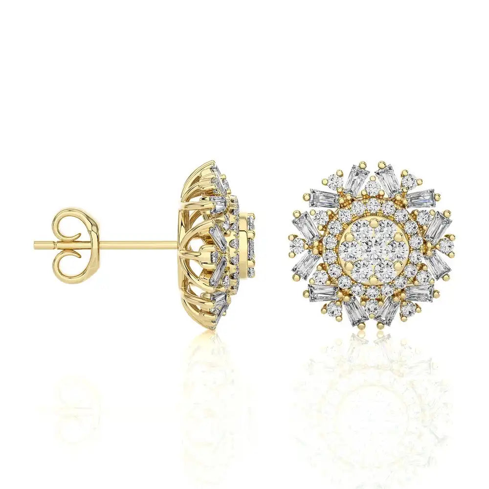 1 CTW Cluster Diamonds Studs with Floral Shape Earrings