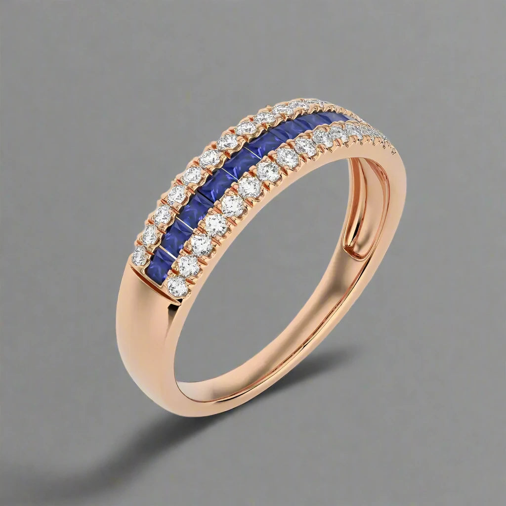 1/4 CTW Blue Sapphire With Diamond Wedding Band Ring