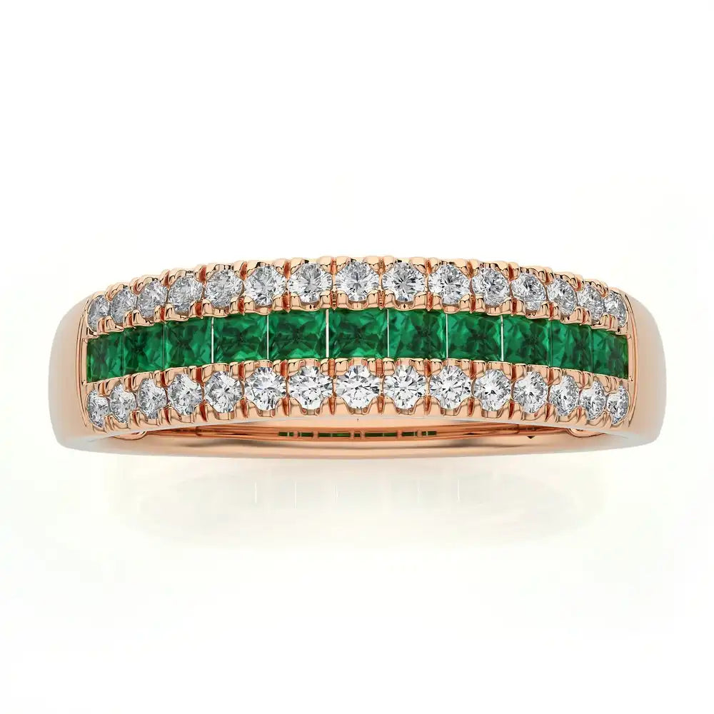 1/4 CTW Round Cut Diamond with Emerald Half Eternity Ring