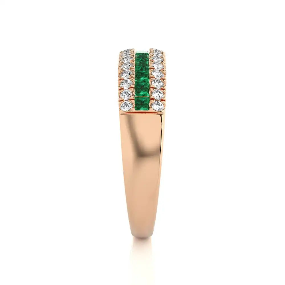 1/4 CTW Round Cut Diamond with Emerald Half Eternity Ring