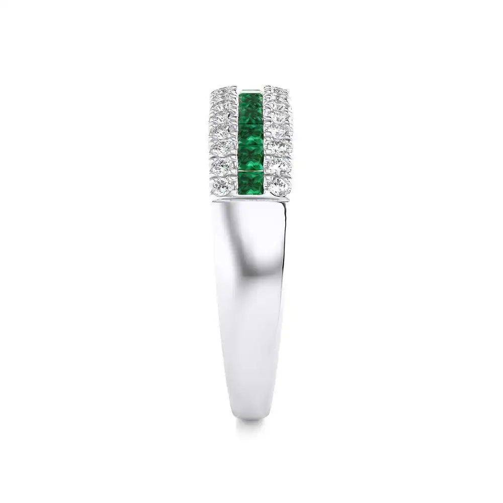 1/4 CTW Round Cut Diamond with Emerald Half Eternity Ring