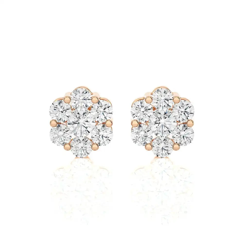 1/2 CTW Round Cut Diamond Blossom Floral Stud Earrings