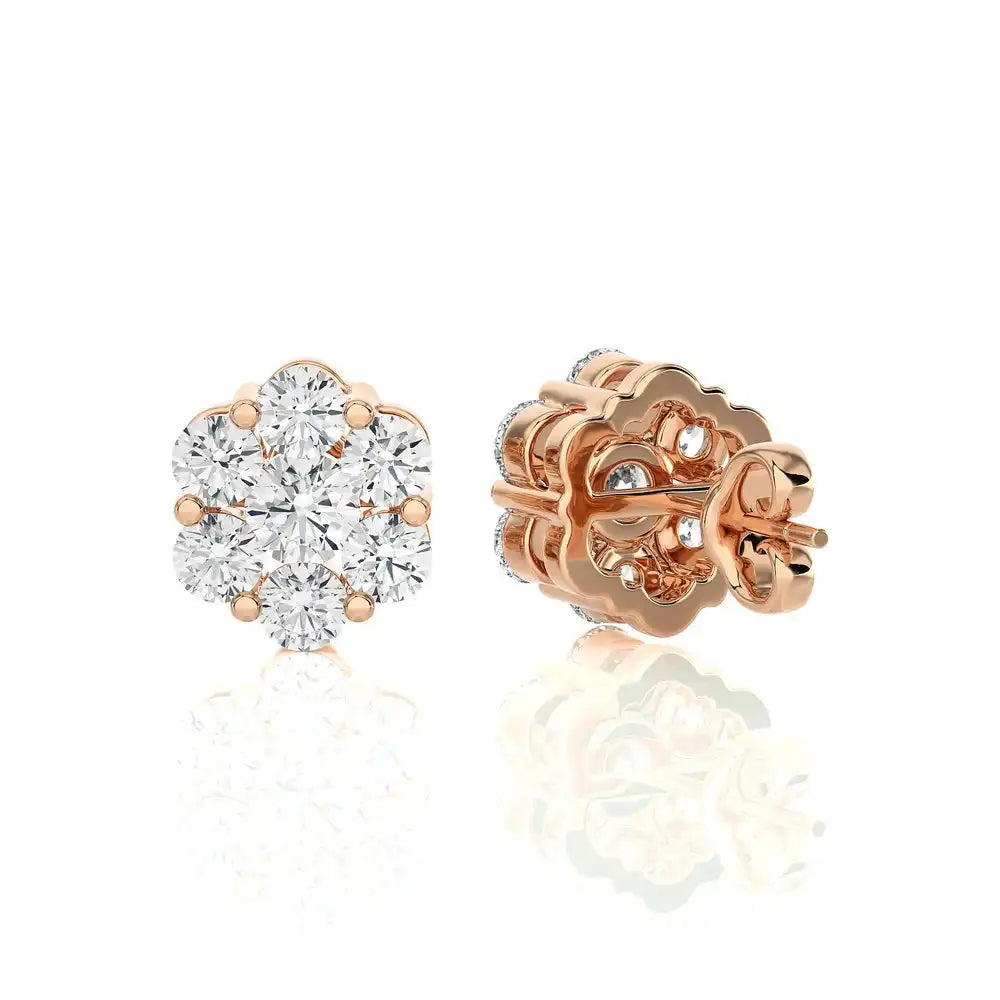 1/2 CTW Round Cut Diamond Blossom Floral Stud Earrings