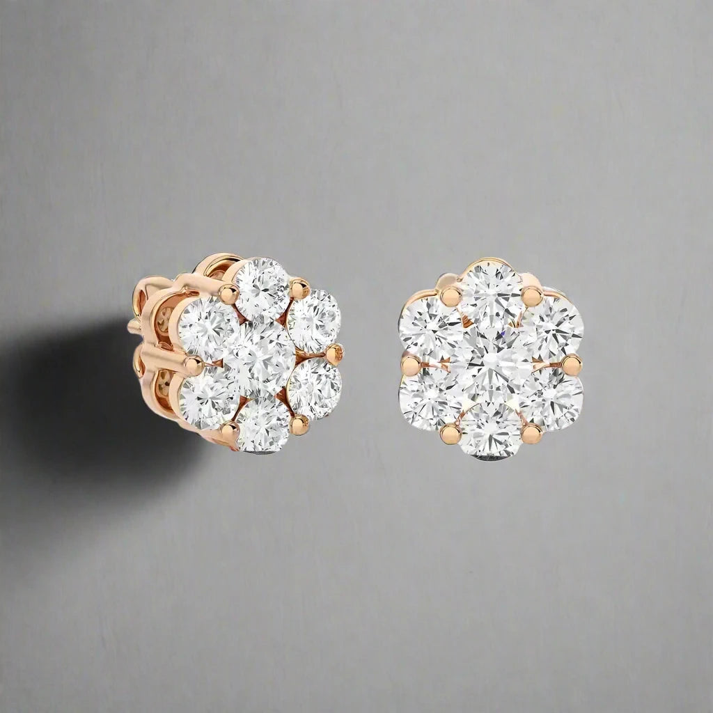 1/2 CTW Round Cut Diamond Blossom Floral Stud Earrings