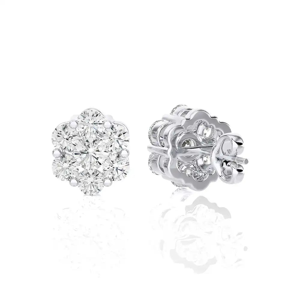 1/2 CTW Round Cut Diamond Blossom Floral Stud Earrings