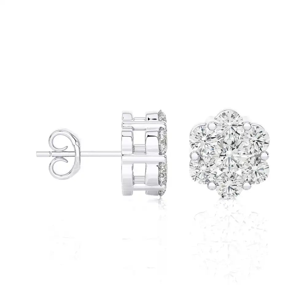 1/2 CTW Round Cut Diamond Blossom Floral Stud Earrings