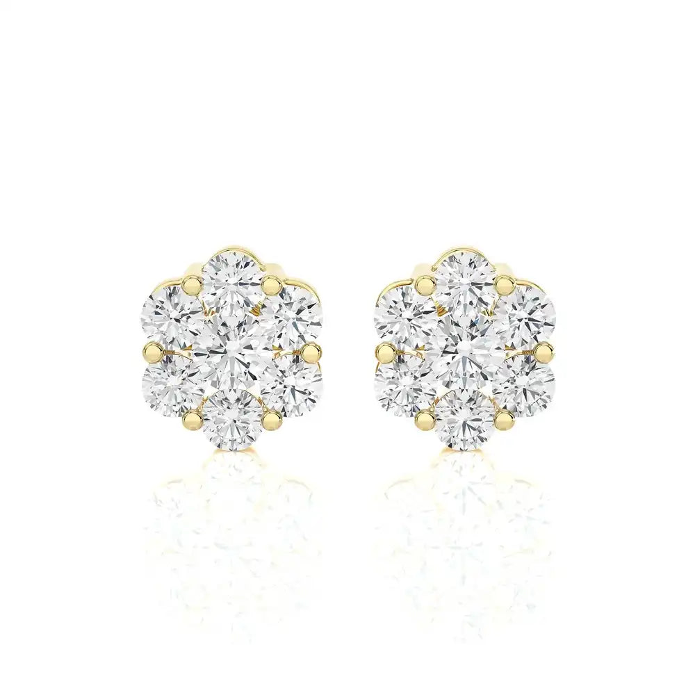 1/2 CTW Round Cut Diamond Blossom Floral Stud Earrings