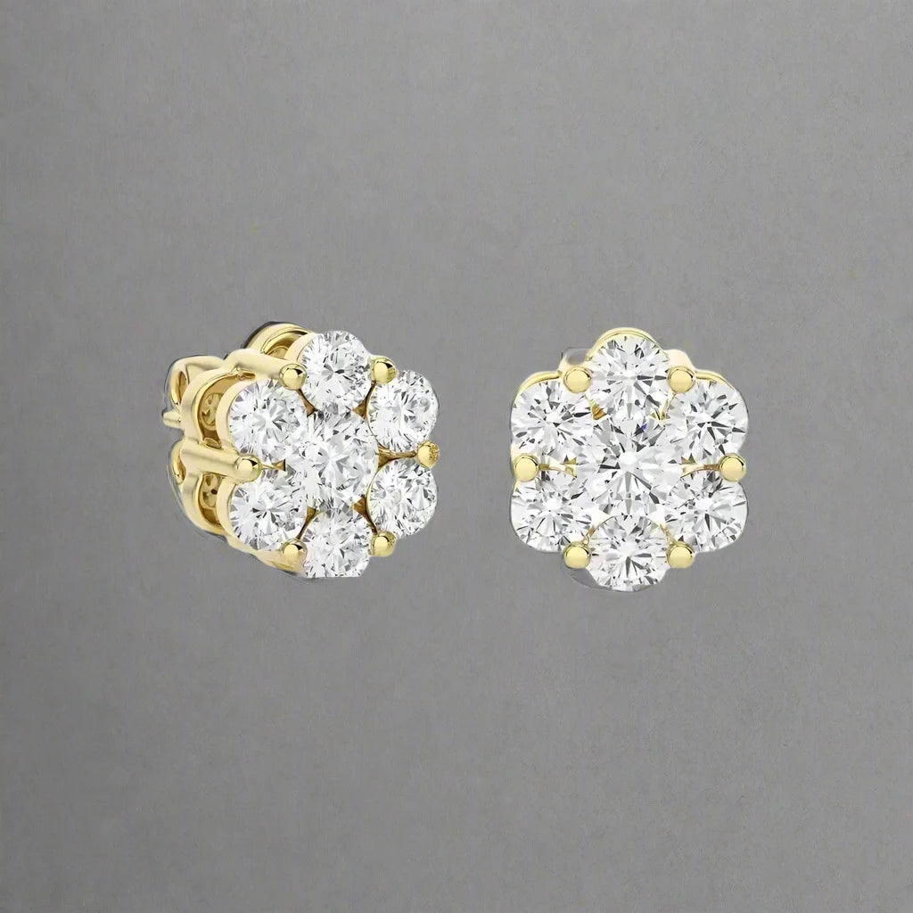 1/2 CTW Round Cut Diamond Blossom Floral Stud Earrings