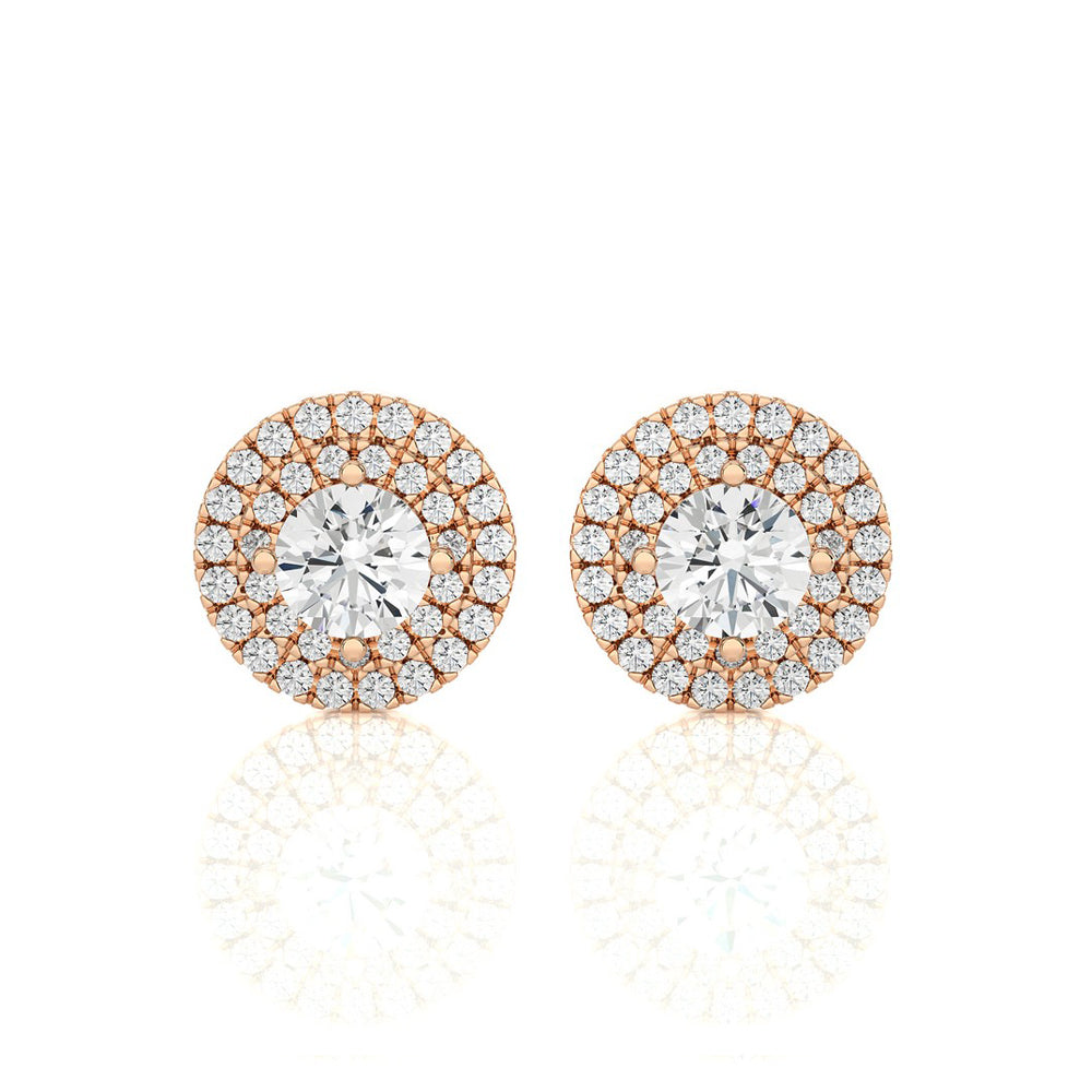 7/8 CTW Diamond Classic Double Halo Studs Earrings GH SI