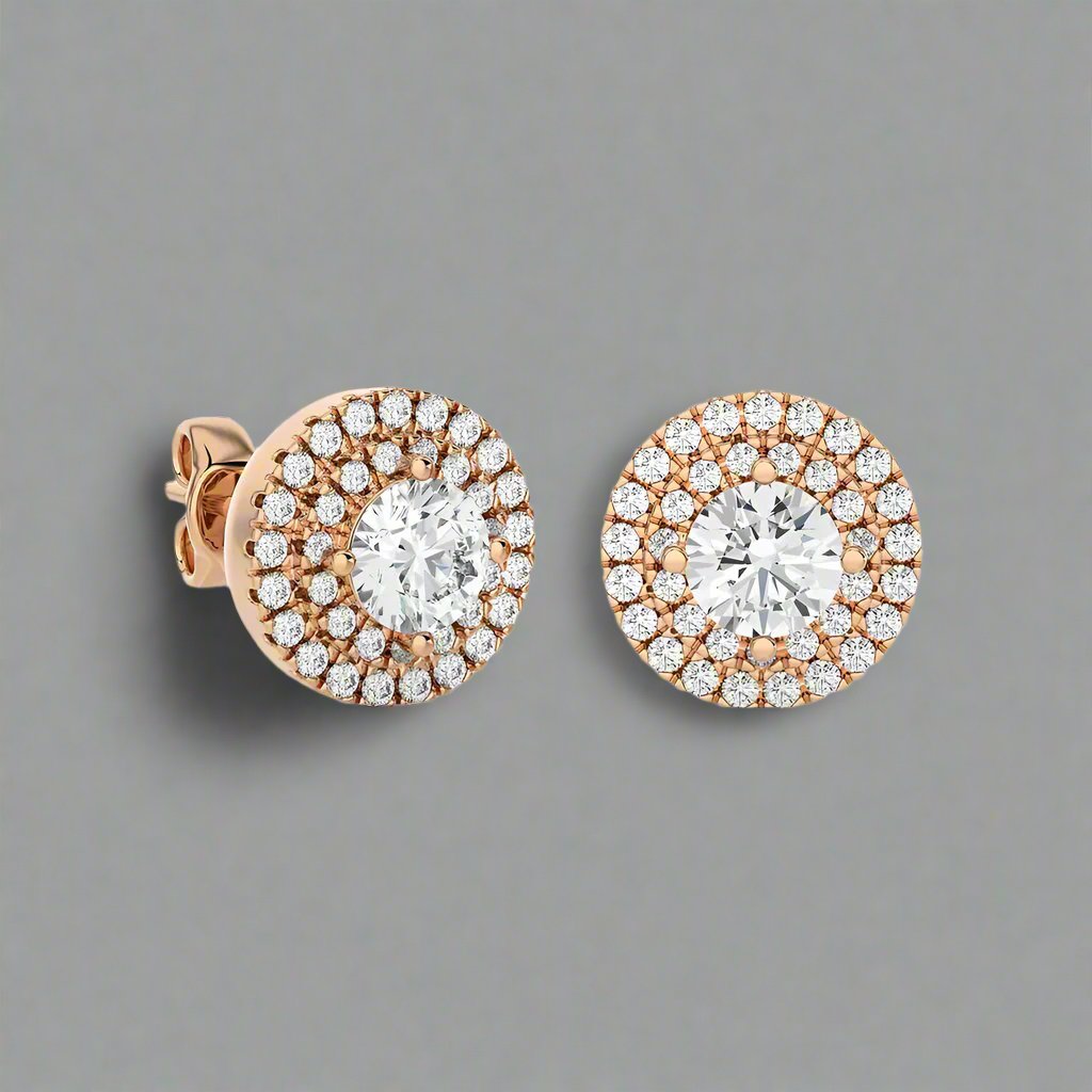 7/8 CTW Diamond Classic Double Halo Studs Earrings GH SI