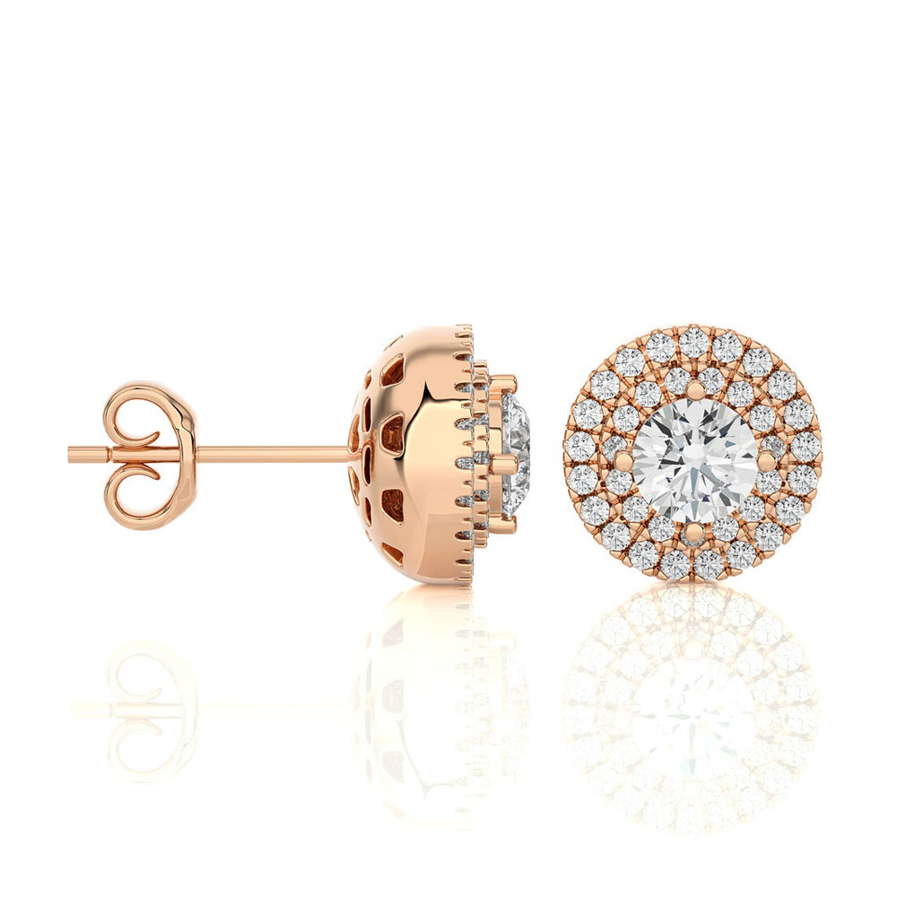 7/8 CTW Diamond Classic Double Halo Studs Earrings GH SI