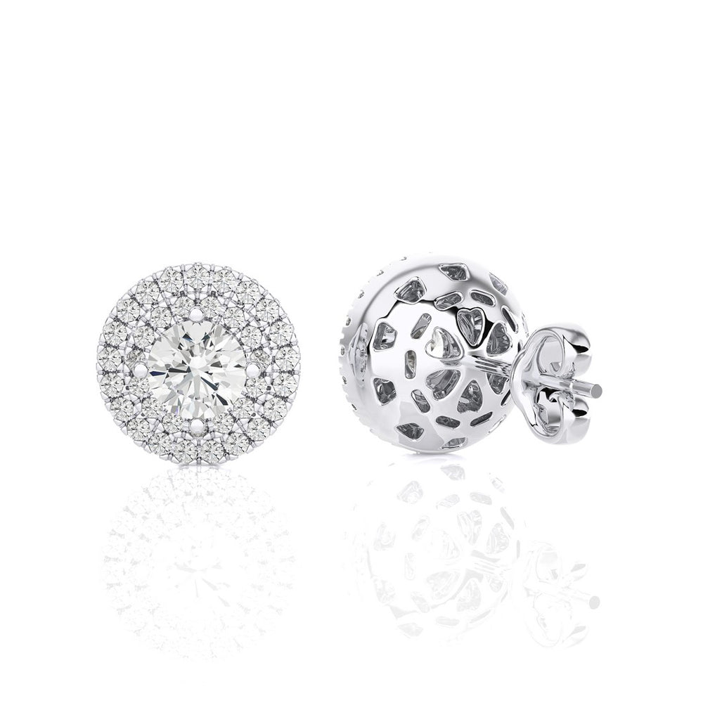 7/8 CTW Diamond Classic Double Halo Studs Earrings GH SI