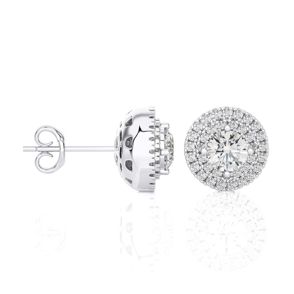 7/8 CTW Diamond Classic Double Halo Studs Earrings GH SI