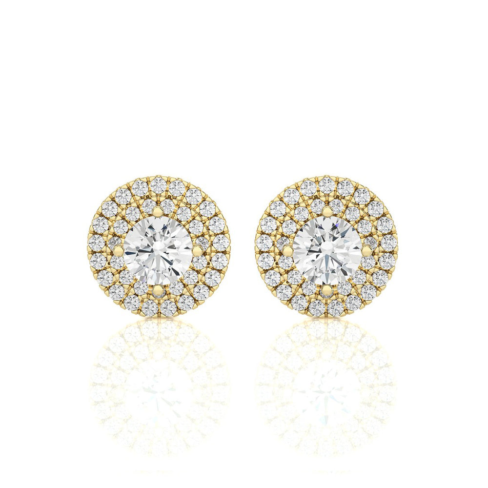 7/8 CTW Diamond Classic Double Halo Studs Earrings GH SI