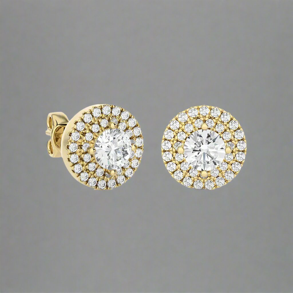 7/8 CTW Diamond Classic Double Halo Studs Earrings GH SI