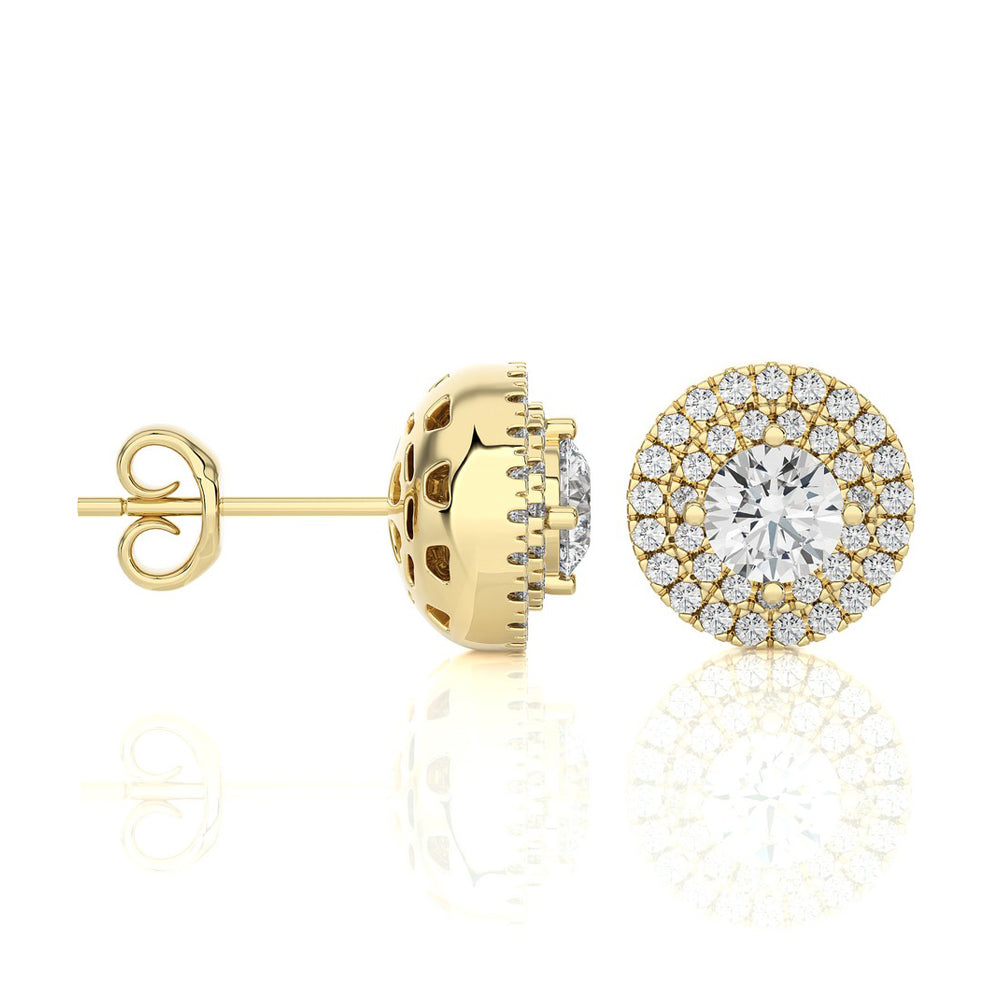 7/8 CTW Diamond Classic Double Halo Studs Earrings GH SI